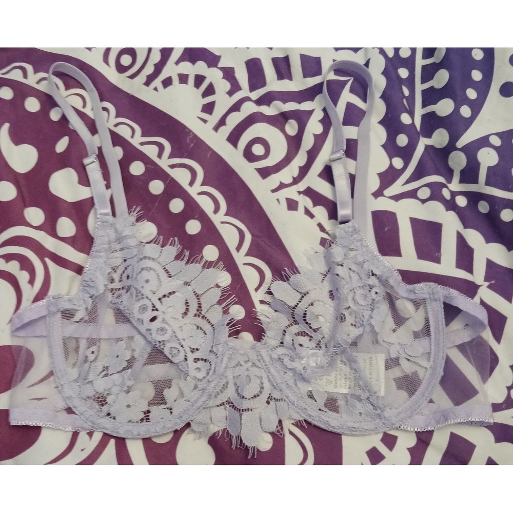 NEW Sexy Lilac Full Sheer Lace Underwire Bra, Small/34B